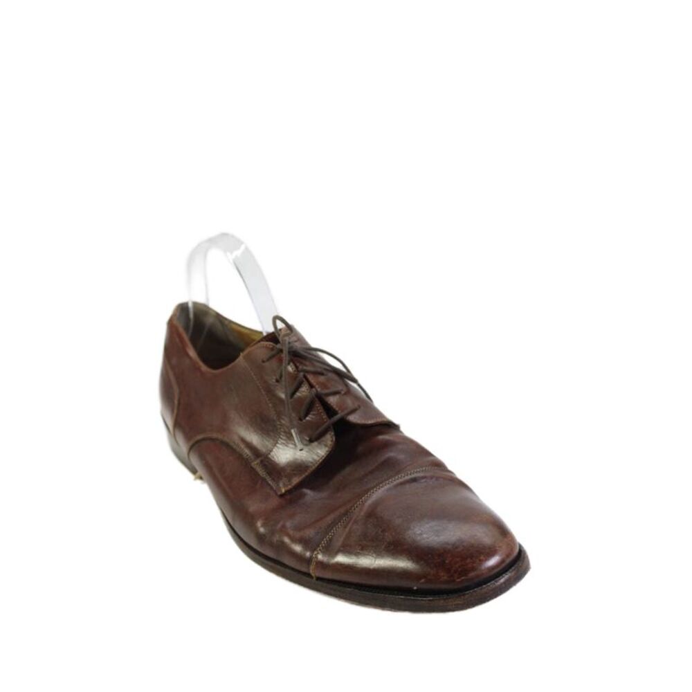 Peter Huber Mens Leather Cap Toe Lace-Up Oxford Dress Shoes Brown Size 12